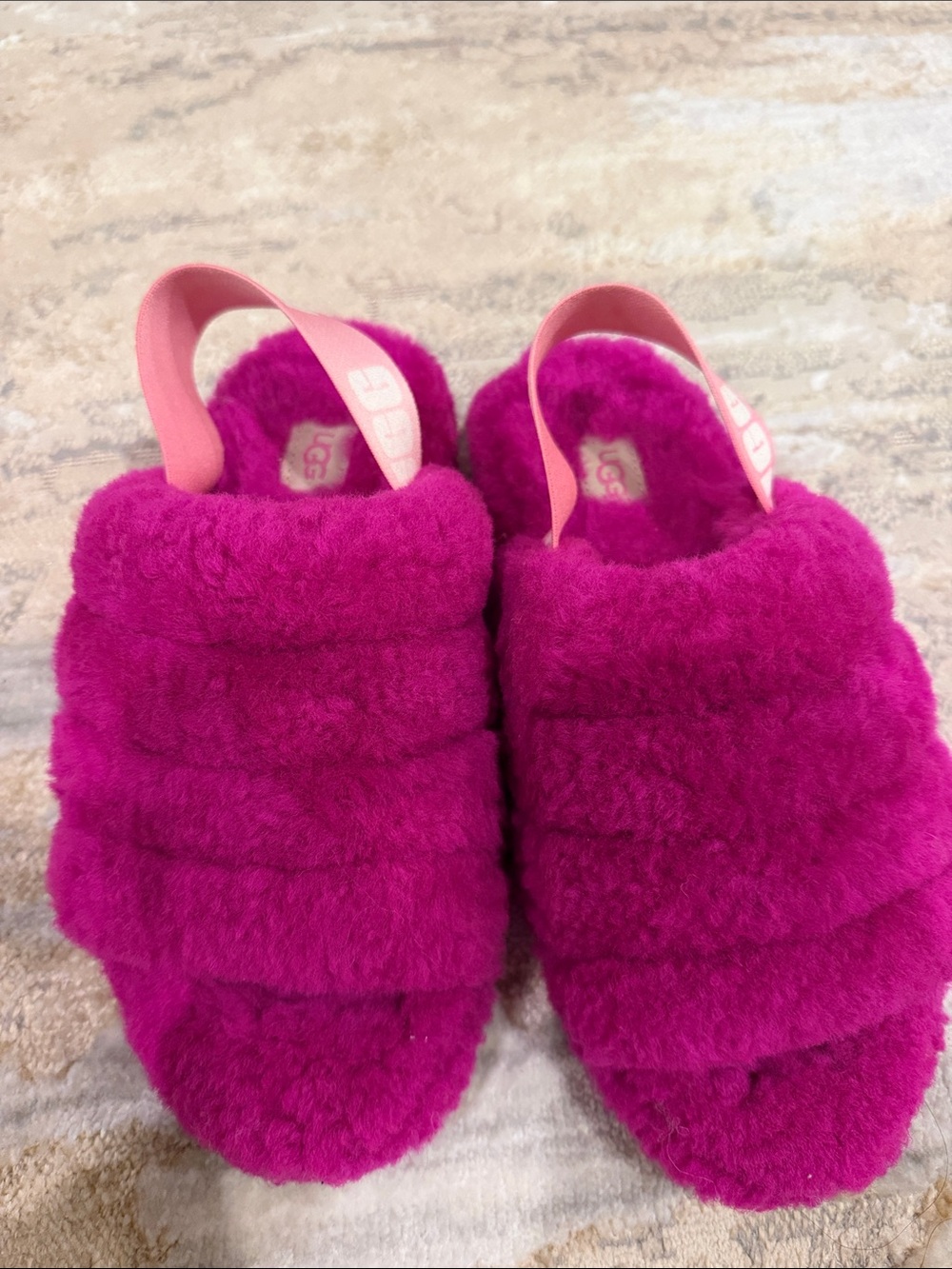 UGG Women's Fuzz Slide - Hot Magenta with Pink Strap